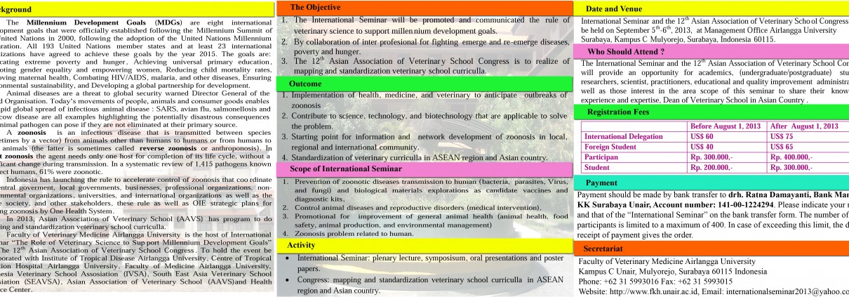 International Seminar 2013 and The 12th Asian Association of Veterinary School Congress